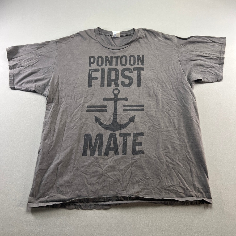 Port & Company T Shirt Mens 2XL Gray Pontoon First Mate Graphic Cotton Ring Spun